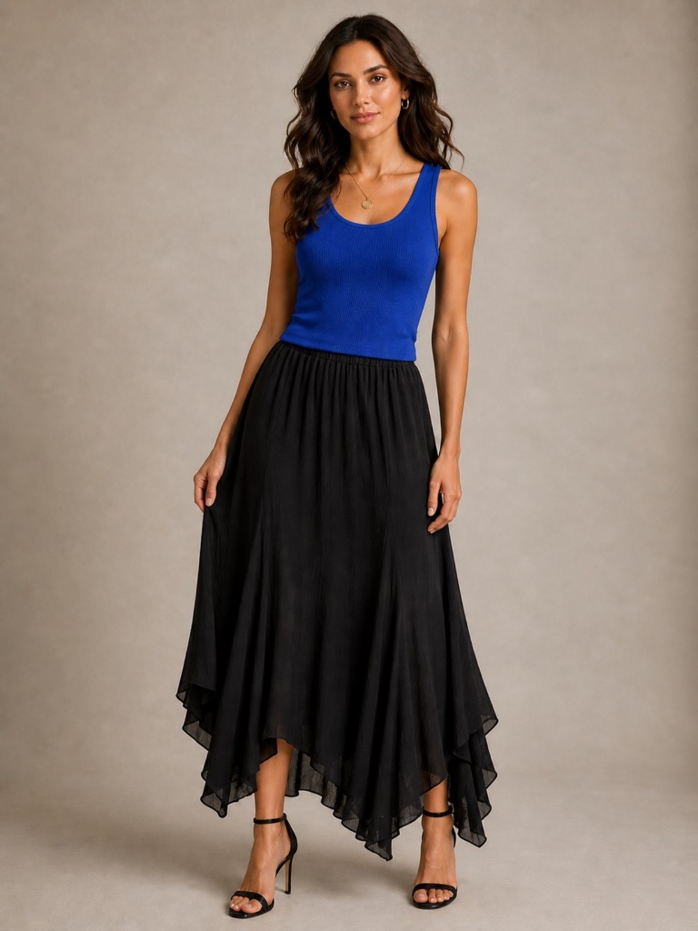 Express Black Silk Maxi Skirt Size S Flowy Handkerchief Hem Boho Elegant